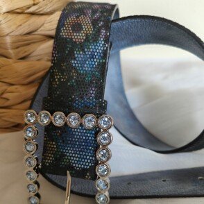 Ceinture reversible femme Jeans nuancé / Fleur